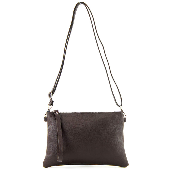 modamoda de - T186 - ital. Clutch Umhängetasche Leder Medium Dark Chocolate, Dark Chocolate