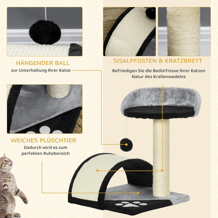 PawHut Kratzbaum 46 cm Kleiner Katzenturm mit Höhle, Spielball, Sisal-Seil, erhöhter Plattform, Katz