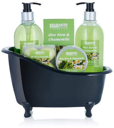 BRUBAKER Cosmetics Bade-Geschenkset Aloe Vera Kamille mit Deko Badewanne Schwarz 9-teilig Aloe Vera