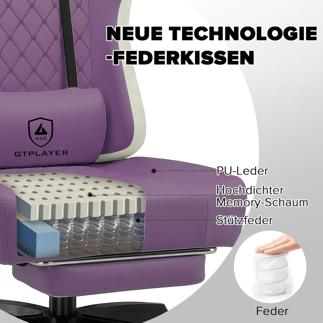 GTPLAYER Gaming Stuhl Ergonomischer Gaming Sessel Schreibtischstuhl Kunstleder, Federsitzkissen, Ver