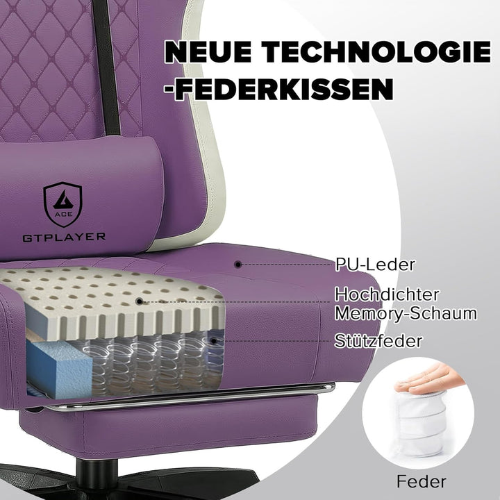 GTPLAYER Gaming Stuhl Ergonomischer Gaming Sessel Schreibtischstuhl Kunstleder, Federsitzkissen, Ver