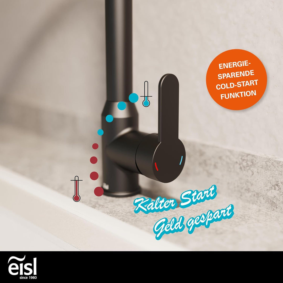 EISL Adria Wasserhahn Küche schwarz ausziehbar, Spültischarmatur schwarz 360°, Küchenarmatur mit hoh