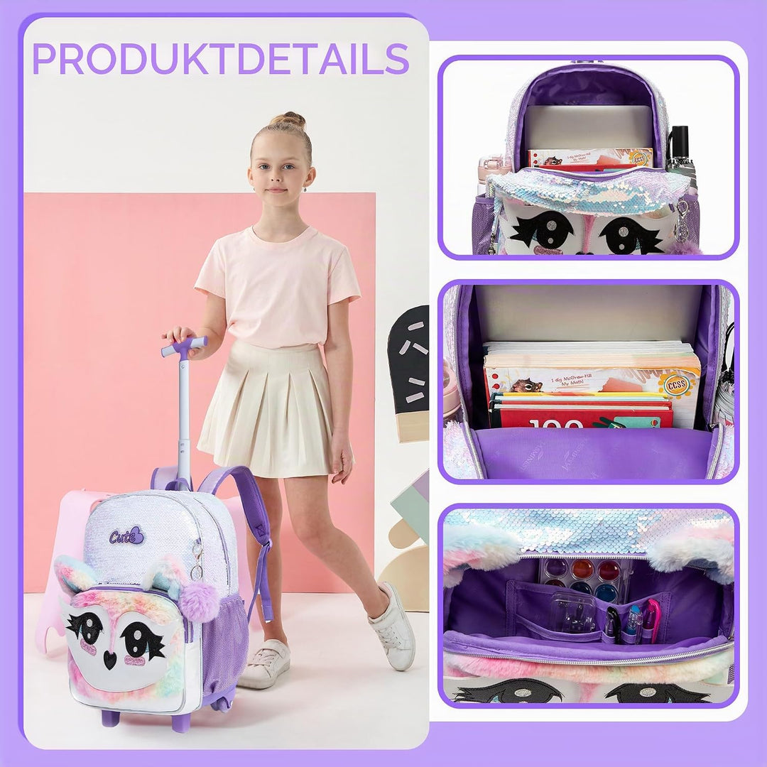 HTgroce Schulranzen Trolley Mädchen 7 Jahre Kinder Schulranzen Mit Rollen Kinderrucksack mit 2 Rolle