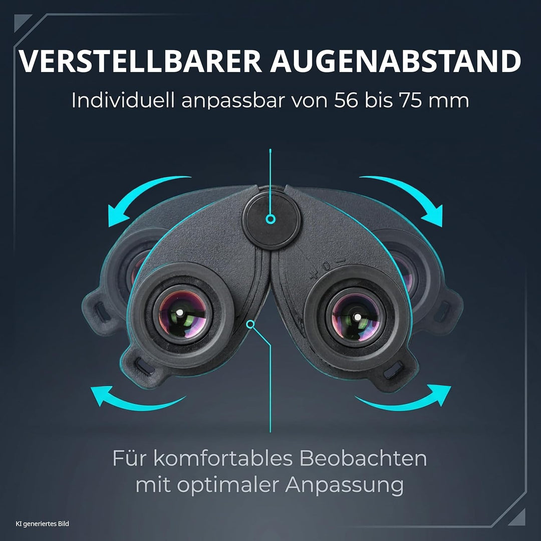 Optus 10x25 Fernglas kompakt mit 10 Fach Vergrösserung, Reverse Porro, BK 7 Glas, Mehrschichtvergütu