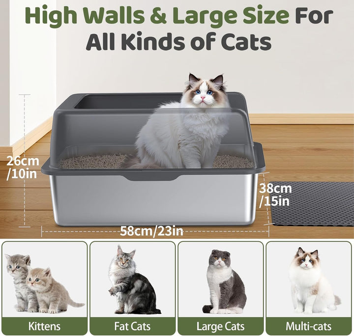 Gimars XL Katzenklo aus Metall, grosse Katzentoilette Edelstahl 35L mit Schaufel & Matte, Robuste Me