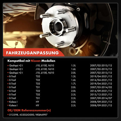 Frankberg 1x Radnabe Radlagersatz Hinterachse Kompatibel mit Qashqai +2 I J10 JJ10E NJ10 1.5L-2.0L 2