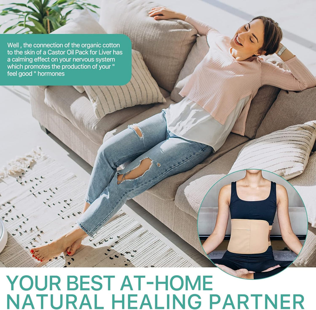 Castor Oil Pack, Wiederverwendbare Bio Rizinusöl Wrap, Kit mit verstellbaren elastischen Riemen Komf