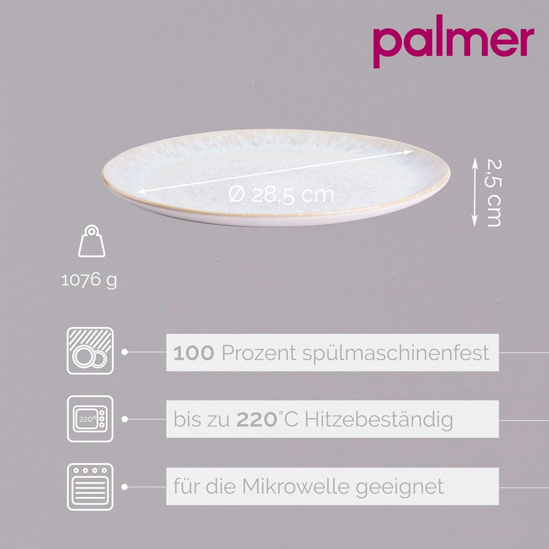 2 x palmer Light Blue Sea Teller Servieren flach im Set, Steingut, Ø 28,5 cm, beige hellblau gespren