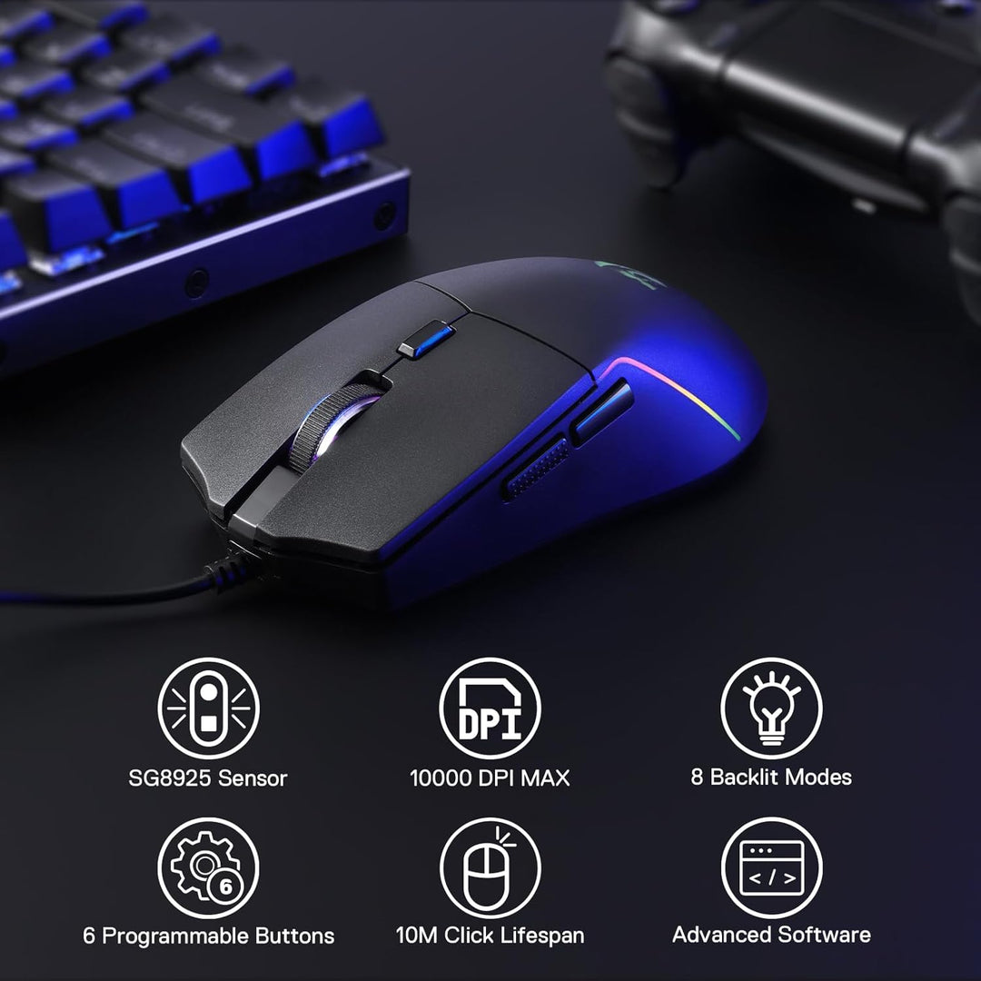 Redragon M730 Kabelgebundene RGB Gaming Maus, 10000 DPI Leichte Optische Maus mit 6 Programmierbaren