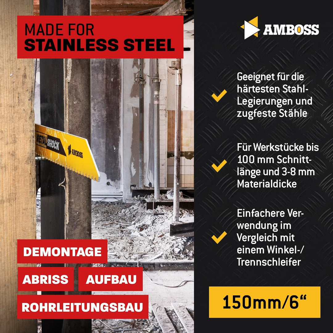 AMBOSS METAL SHOCK - 3x Säbelsägeblatt Länge 230 mm / 10 ZpZ - ideal für Abriss / Aufbau / Demontage