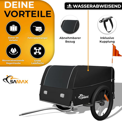 SAMAX Transportanhänger Fahrradanhänger Lastenanhänger Fahrrad Anhänger - mit Kupplung - 40 Kg / 120