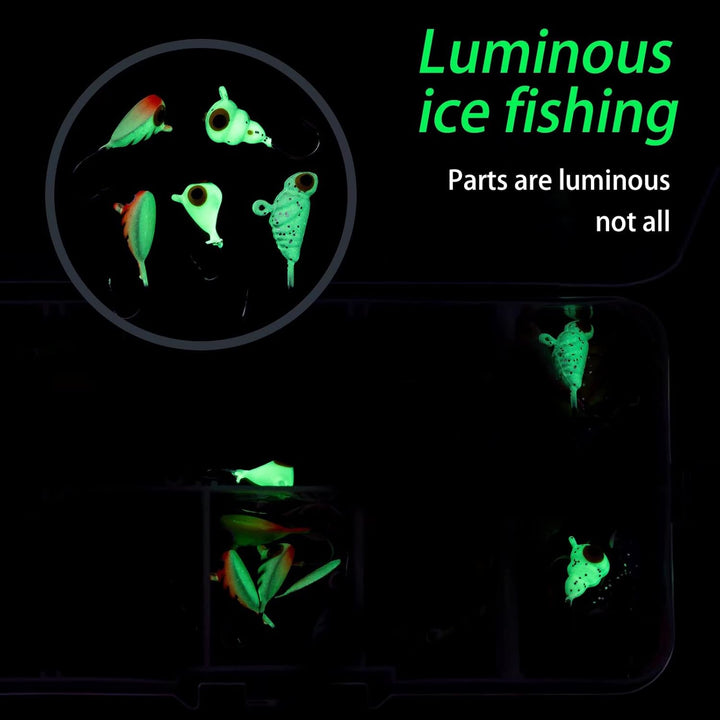 thkfish 31 Stück/50 Stück/Box Eisfischen Jigs Kopf Köder Angelhaken Kit für Winter Angeln Jiggen Zan