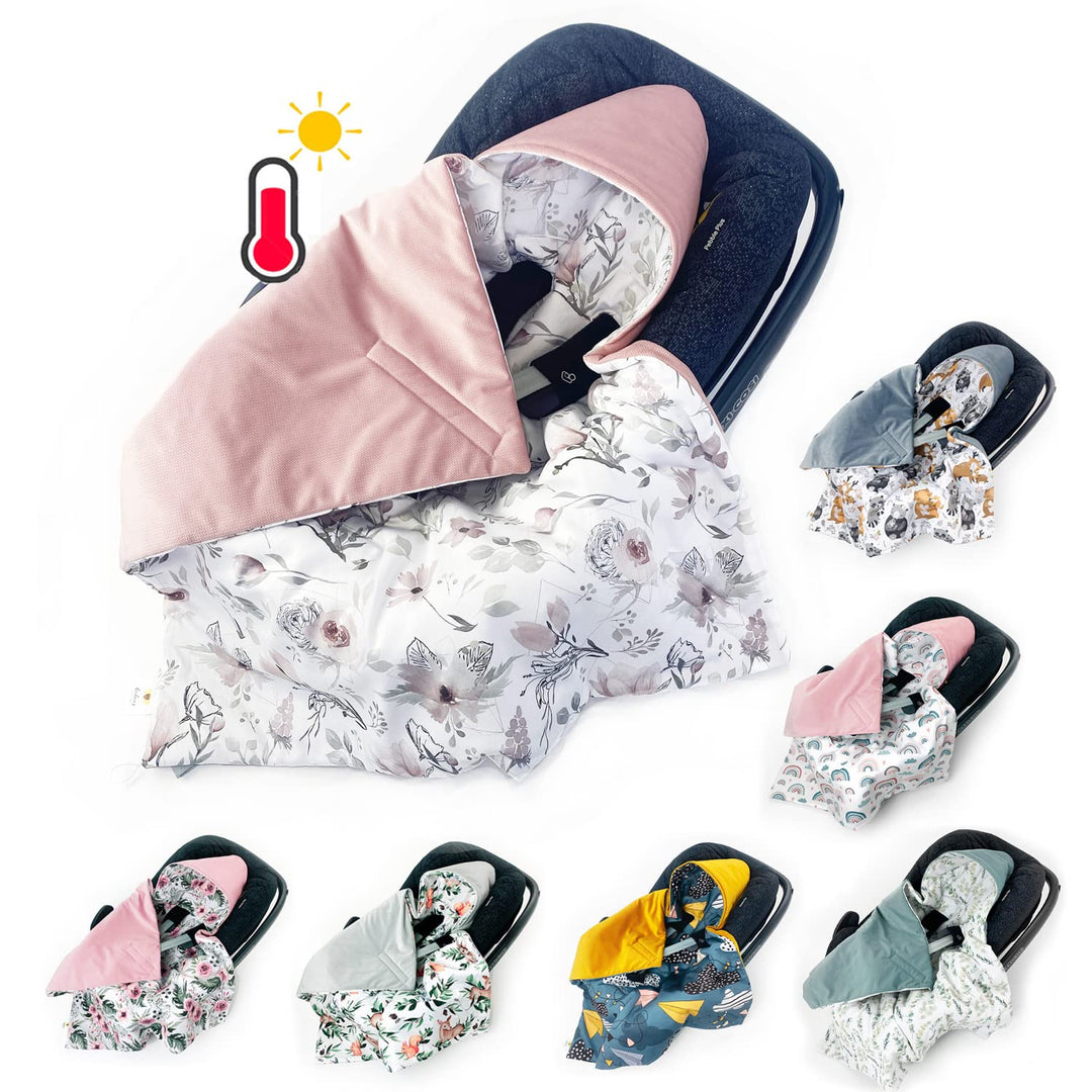 BABEES Einschlagdecke für Babyschale Autositz, Universal, Frühling Sommer Minky Baby Decke mit Klett