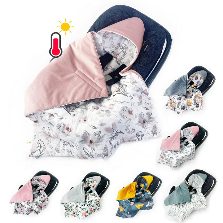 BABEES Einschlagdecke für Babyschale Autositz, Universal, Frühling Sommer Minky Baby Decke mit Klett