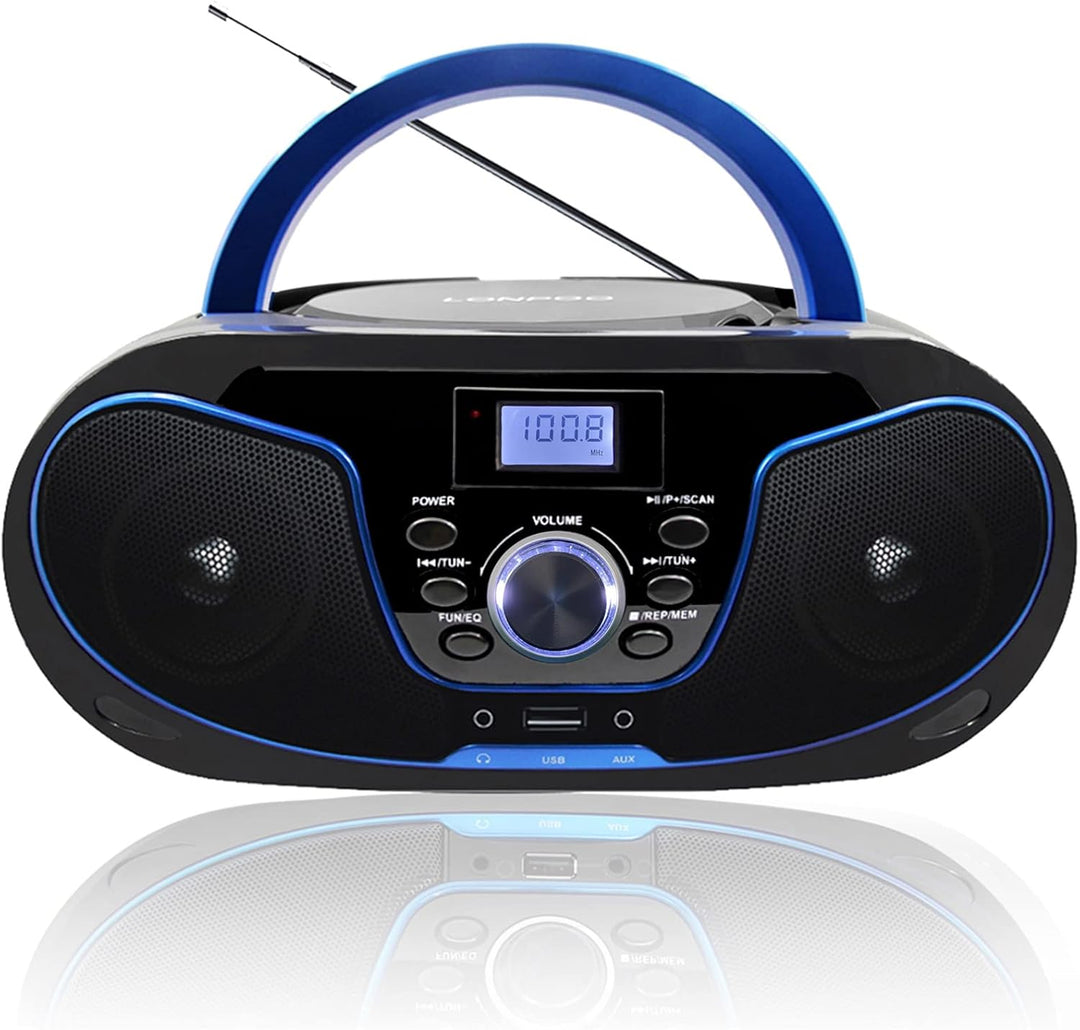 Tragbar CD Player Boombox Bluetooth - mit UKW Radio, USB Eingang & AUX & Kopfhörern Ports, 2 x 2 Wat