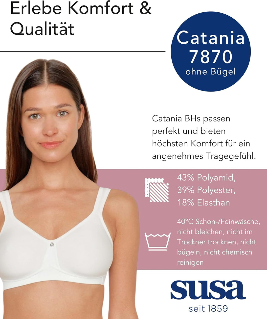 SUSA BH Damen ohne Bügel - Catania 7870 - 75A ivory - Spacer-BH mit Unterbrustband - Gemoldete Cups