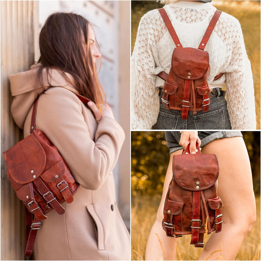 Gusti Cityrucksack Leder - Lena kleiner Rucksack Vintage Braun Leder Damen