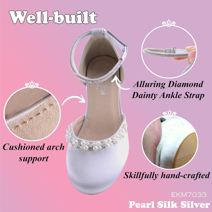 EIGHT KM - Mädchen High Heel Kleid Schuhe - Glattes Seidenperle - Prinzessin Hochzeit Schuhe Party P