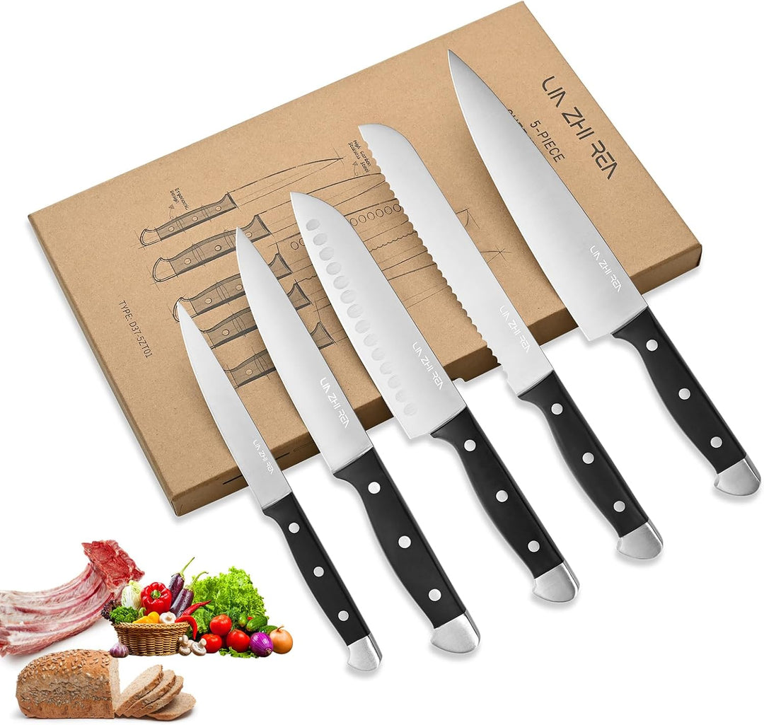 Professionelles Küchenmesserset, 5-teilig, Edelstahlmesser, scharfe Klingen und ergonomische Griffe,