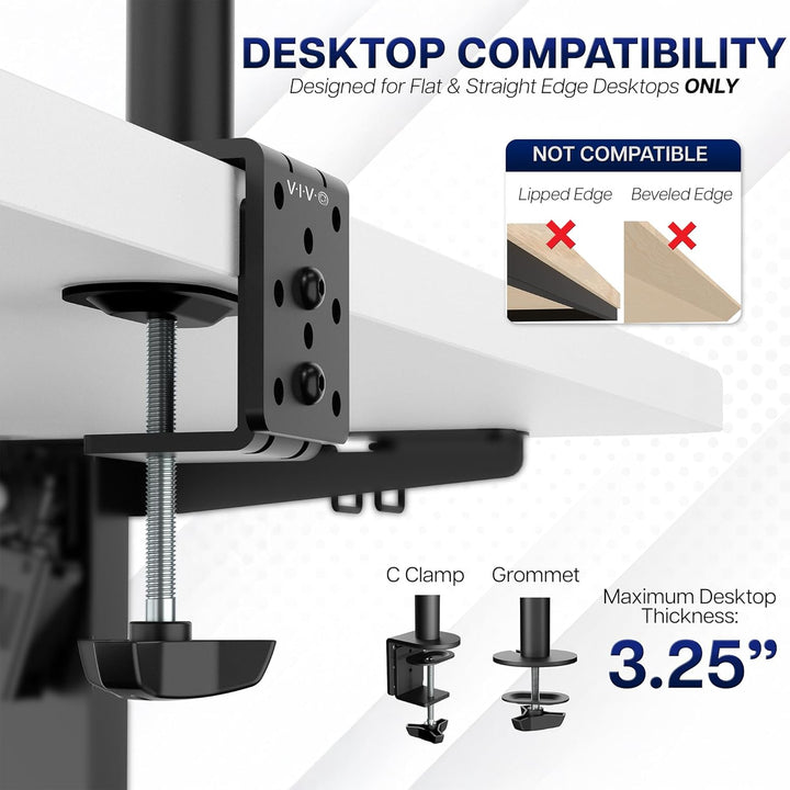 VIVO Dual LCD Monitor Desk Mount Stand Heavy Duty Fully Adjustable fits 2 /Two Screens up to 27" Sch