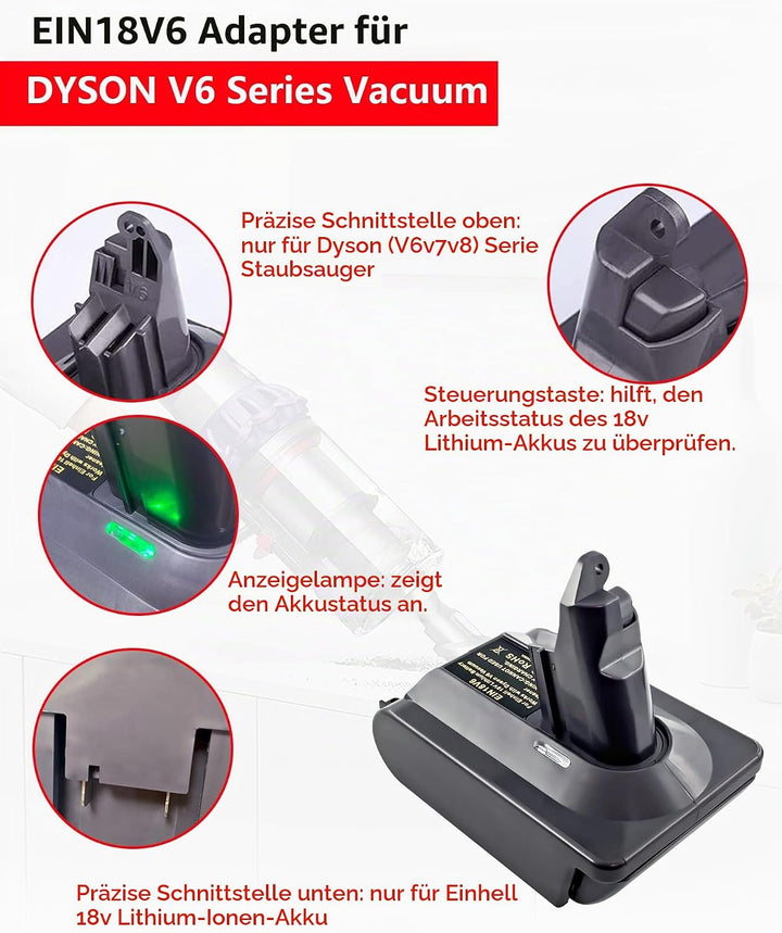 BTRUI für Dyson V6 Akku Adapter für Einhell 18V Power X Serie Lithium Akku auf für Dyson V6 Vacuum D