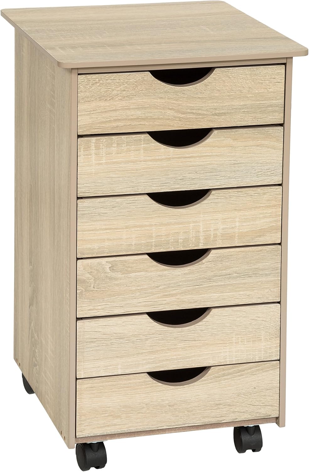 TecTake 800055 Rollcontainer mit Rollen und 6 Schubladen - diverse Farben - (Holz hell, Eiche Sonoma