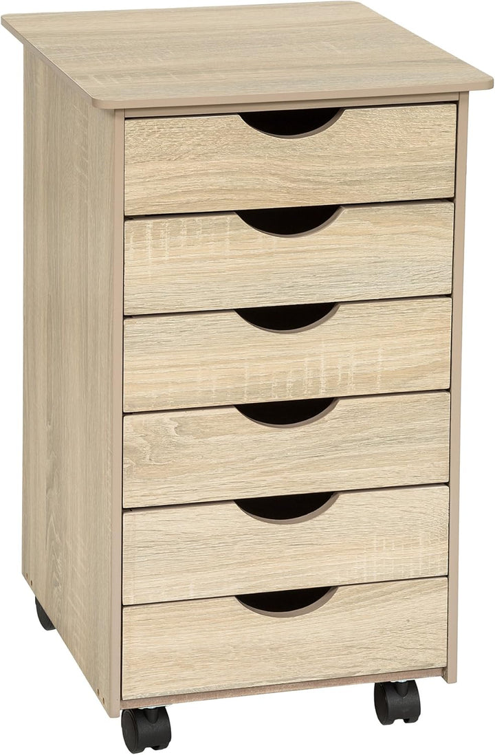 TecTake 800055 Rollcontainer mit Rollen und 6 Schubladen - diverse Farben - (Holz hell, Eiche Sonoma