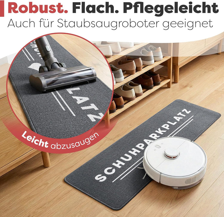 Bodenständig Schuhparkplatz Fussmatte Grau 100x33 cm – rutschfeste Schuhmatte & Waschbarer Schuhtepp
