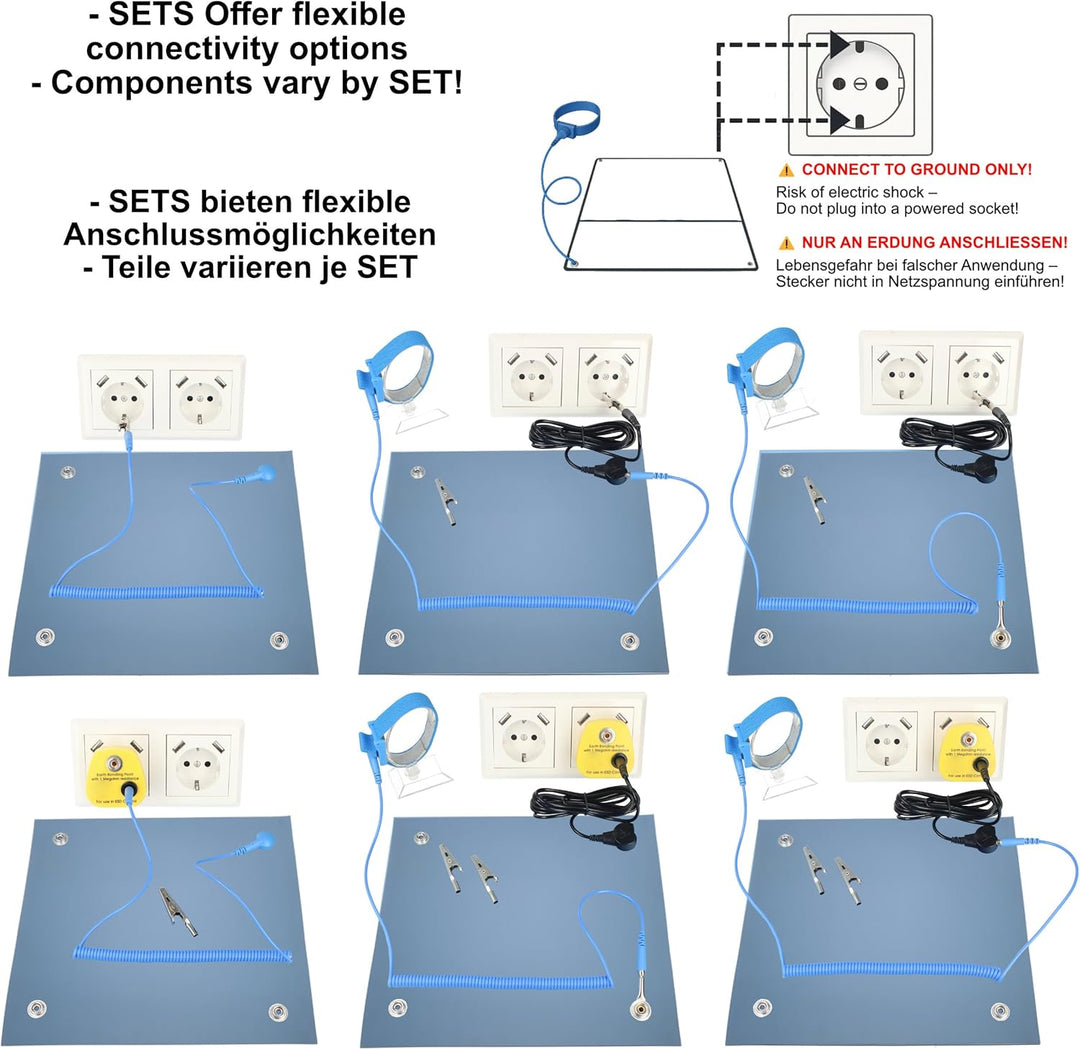 Minadax 60 x 50cm Antistatik ESD Computer Matte Tischmatte „Premiumqualität“ inkl. Manschette + 2,4m