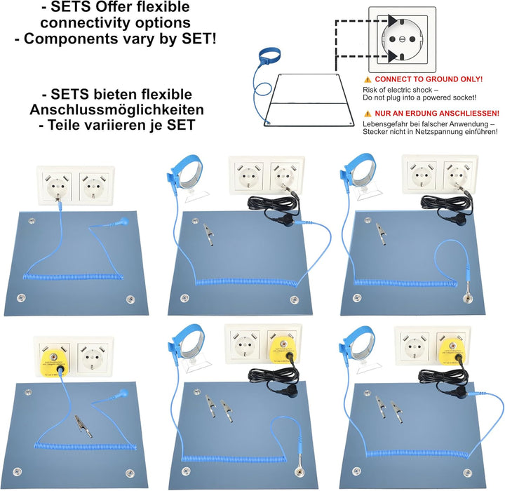 Minadax 60 x 50cm Antistatik ESD Computer Matte Tischmatte „Premiumqualität“ inkl. Manschette + 2,4m