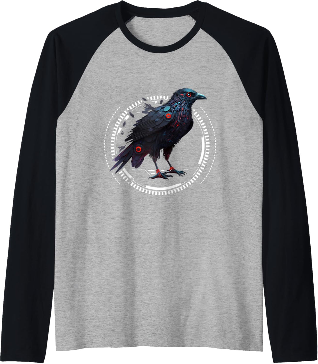 Roboter Raben Outfit Futuristischer Rabe Design Retro Vogel Raglan