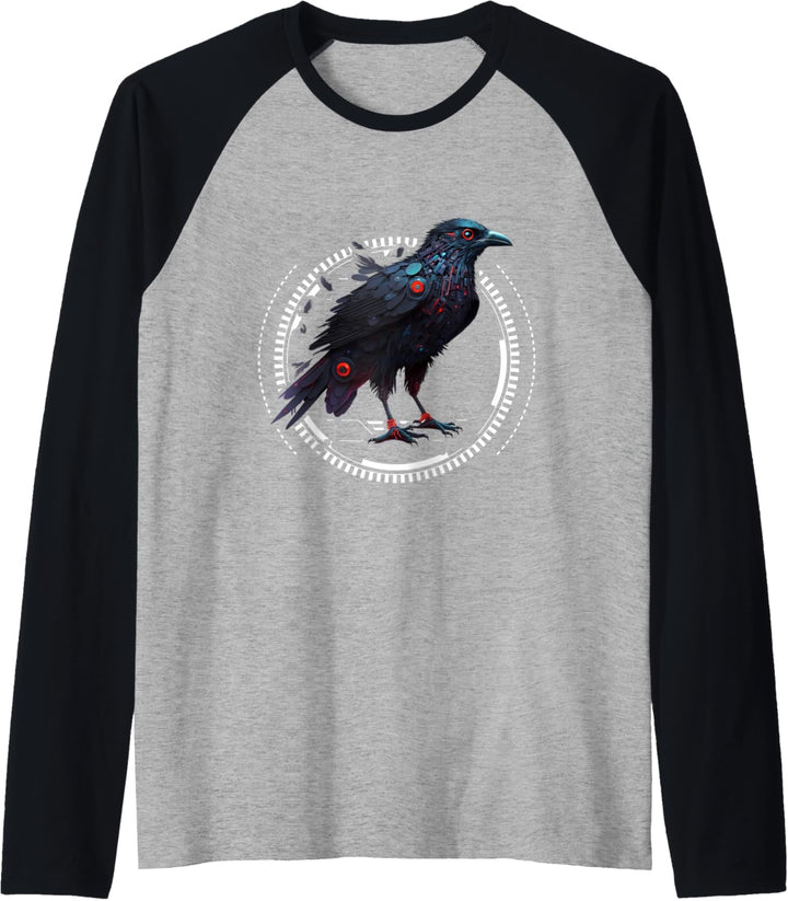 Roboter Raben Outfit Futuristischer Rabe Design Retro Vogel Raglan