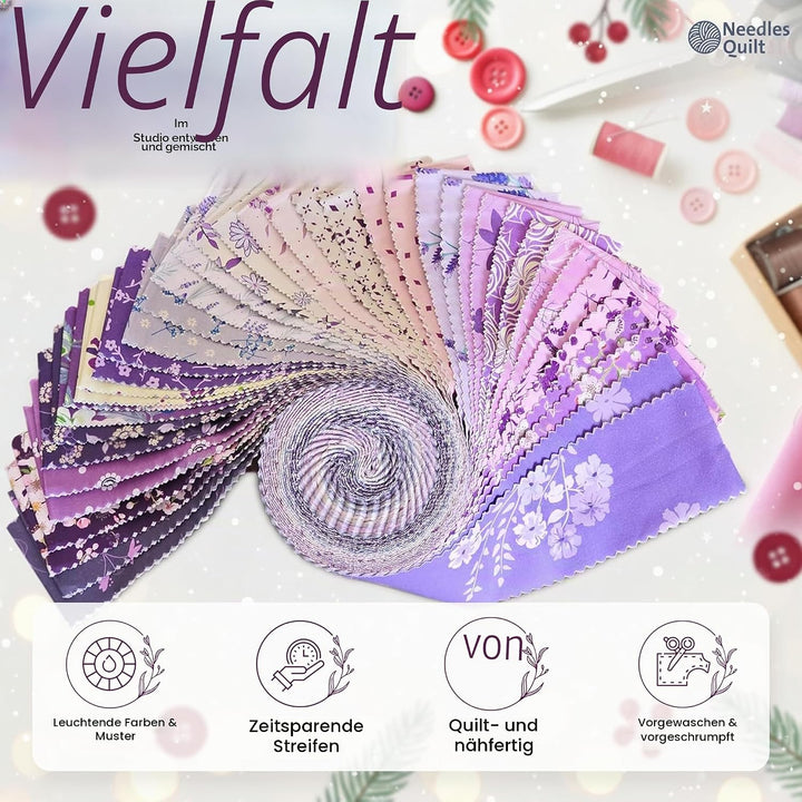 Needles Quilt Studio – 6.3 cm vorgeschnittenes 40 Stoffstreifen (Amethyst-Garten),Baumwollstreifen z