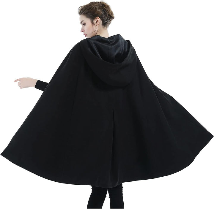 BEAUTELICATE Umhang Mit Kapuze Damen Wollmischung Poncho Winter Mantel Knie Länge Cape Karneval Kost