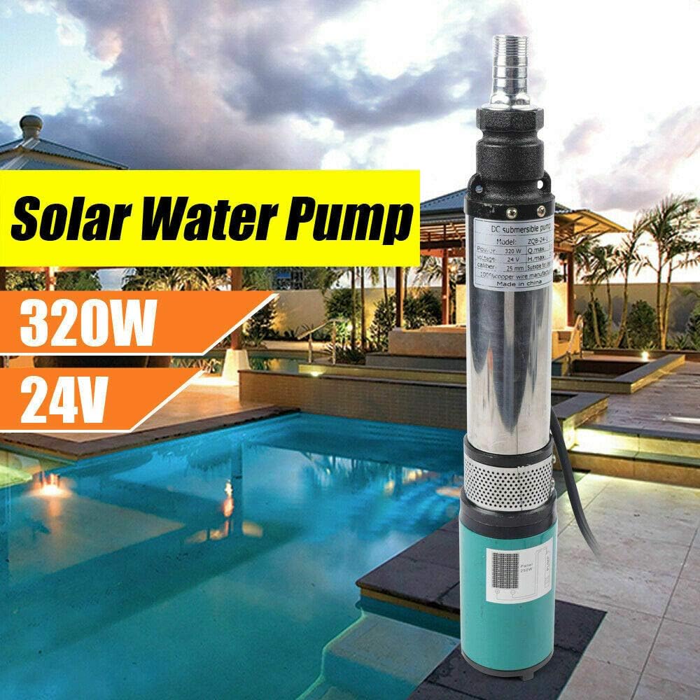 Tiefbrunnenpumpe, 320W Solar Brunnenpumpe Edelstahl DC 24V Wasserpumpe Tauchpumpe 25m 5m³/h Schraube