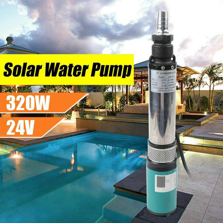 Tiefbrunnenpumpe, 320W Solar Brunnenpumpe Edelstahl DC 24V Wasserpumpe Tauchpumpe 25m 5m³/h Schraube