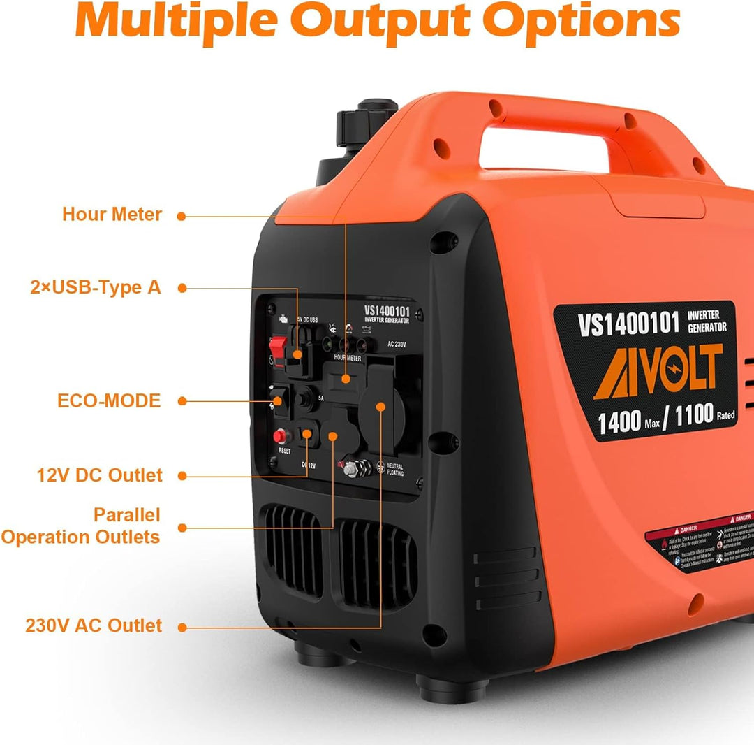 AIVOLT Inverter Stromerzeuger 1400 Watt Notstromaggregat Benzin leise Stromaggregat für Campen, Fest