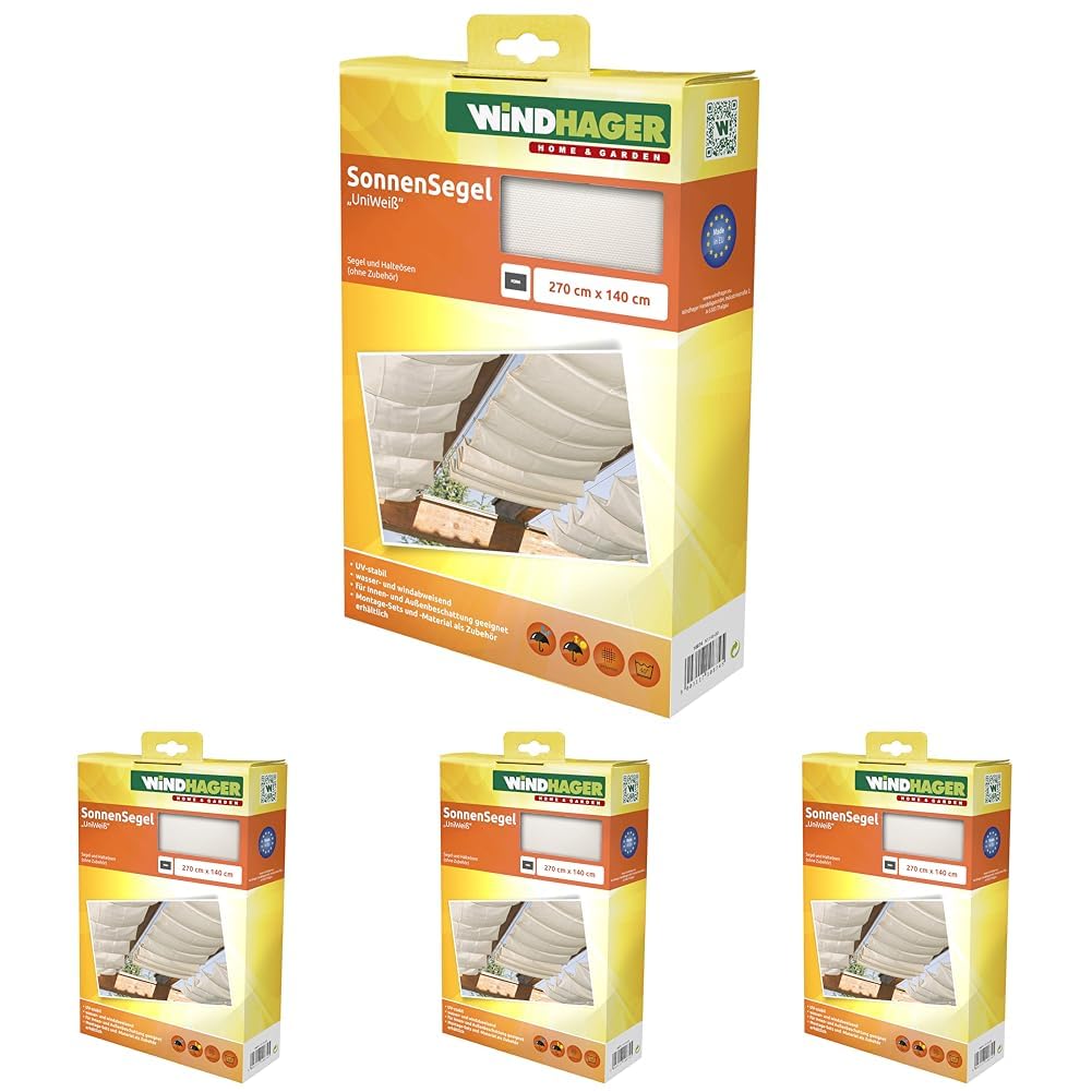 Sonnensegel 270x140cm Uni-weiss (Packung mit 4) Weiss 270 x 140 cm (Packung mit 4), Weiß 270 x