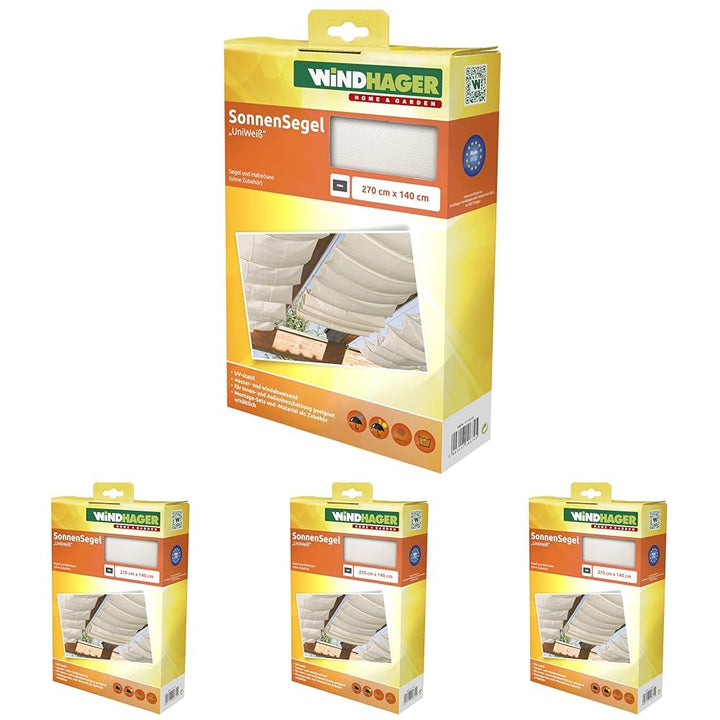 Sonnensegel 270x140cm Uni-weiss (Packung mit 4) Weiss 270 x 140 cm (Packung mit 4), Weiß 270 x