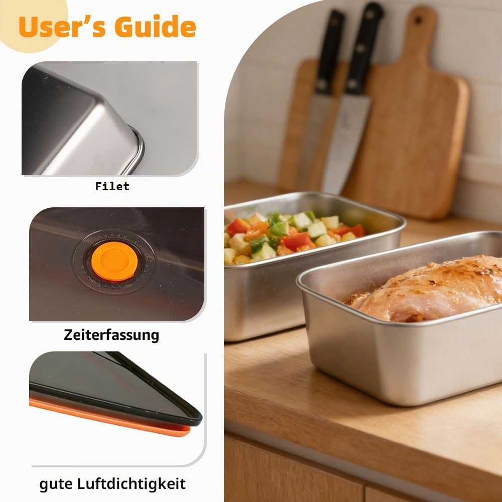 6er Set Stapelbare Edelstahl-Box 21.8 * 14.5 * 6 cm Edelstahl Brotdose Luftdicht Lebensmittelbehälte