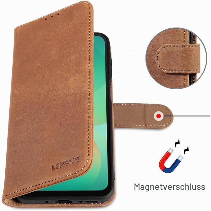 LENSUN Hülle für Samsung Galaxy A26 Echtleder, Handyhülle [Echtes Leder][Walletfach][RFID Schutz] Ha