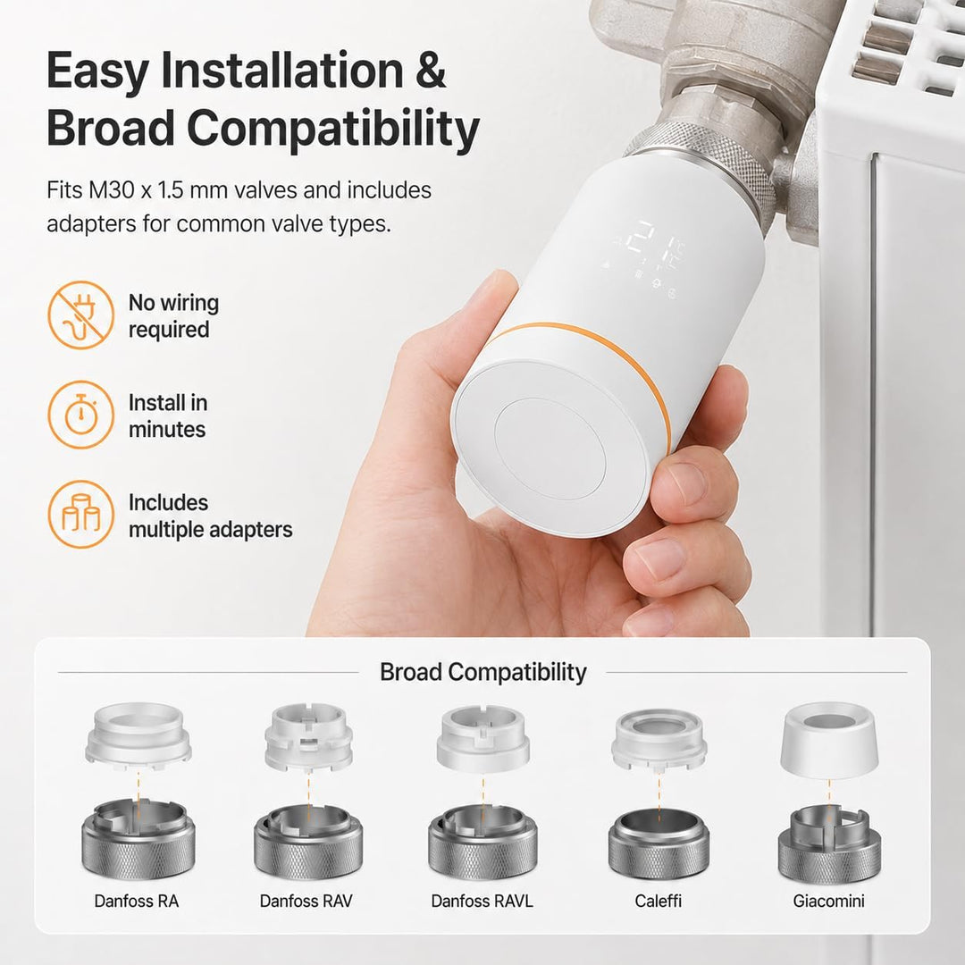 Yasorn WiFi-Heizkörperthermostat Smart-Heizungsventil, Heizungsthermostat mit APP-Fernbedienung, kom