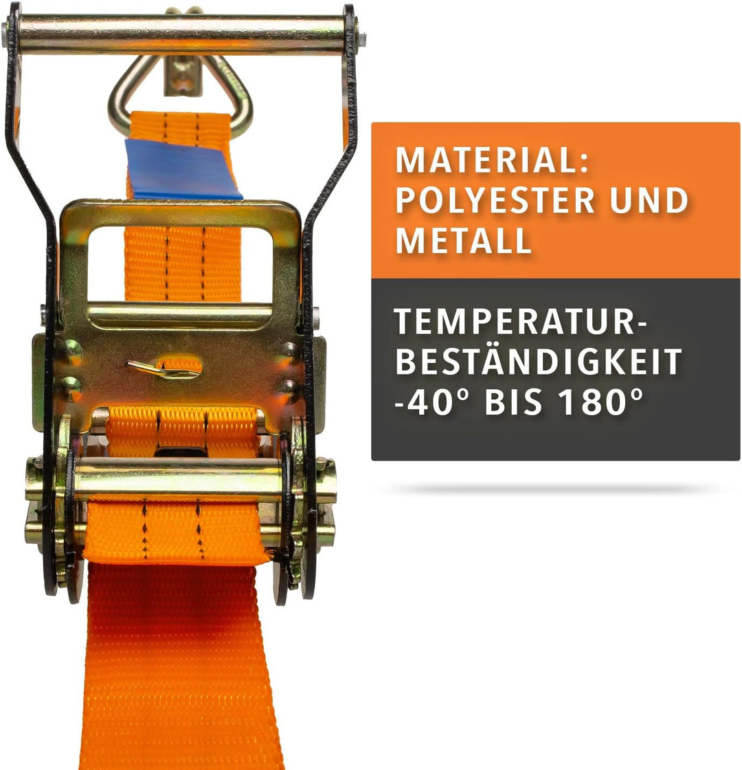 Alubox Spanngurt mit Ratsche und J-Haken 38mm breit orange Belastbarkeit 1000kg Ratschengurt TÜV G/S