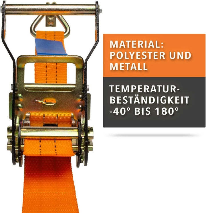 Alubox Spanngurt mit Ratsche und J-Haken 38mm breit orange Belastbarkeit 1000kg Ratschengurt TÜV G/S