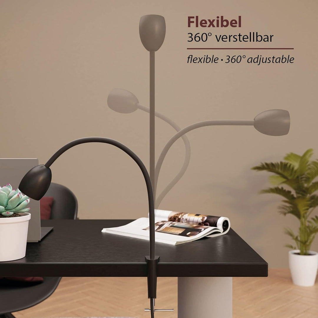 ledscom.de GU10 Klemmlampe KLUK mit Schwanenhals, schwarz inkl. GU10, warm-weiss, 6,826W je 630lm, 2