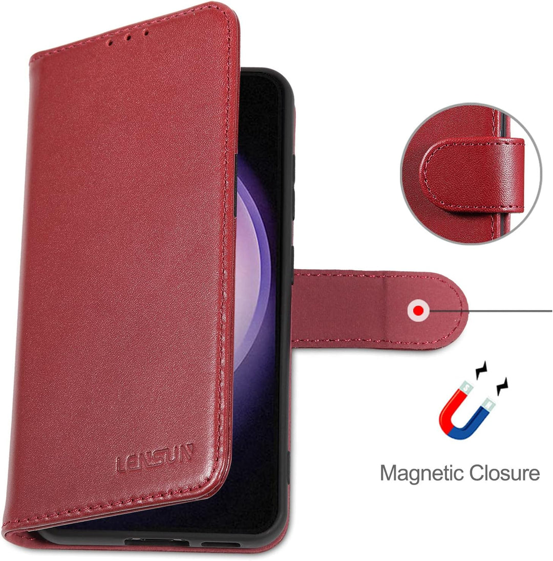 LENSUN Echtleder Hülle für Samsung Galaxy S23, Handyhülle [Echtes Leder] [Kartenfach] [RFID Schutz]