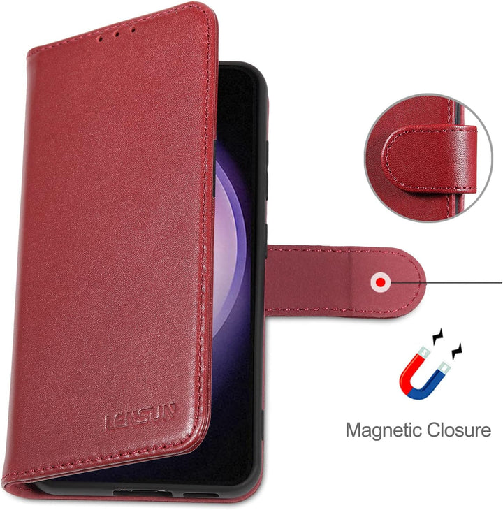 LENSUN Echtleder Hülle für Samsung Galaxy S23, Handyhülle [Echtes Leder] [Kartenfach] [RFID Schutz]