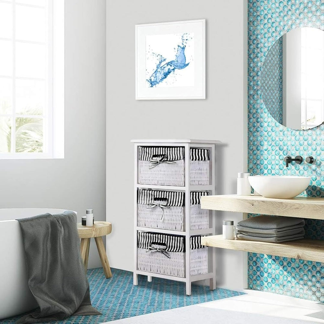 HTI living Regal mit 3 Körben Mia Landhaus Weiss Schwarz Badregal Schubladenkommode