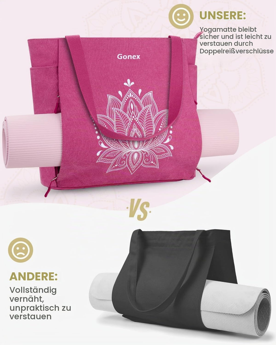 Gonex Yogatasche, Grosse Pilates Tragetasche mit Mehreren Taschen für Damen Herren, Robuste Canvas T