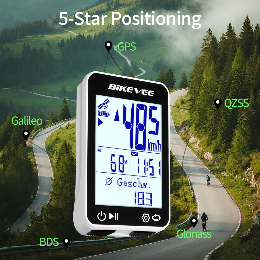 GPS Fahrradcomputer Kabellos IPX7 Wasserdicht 2.4'' FSTN Display 28H Akku Weiss-B【Verlängerte Fronth